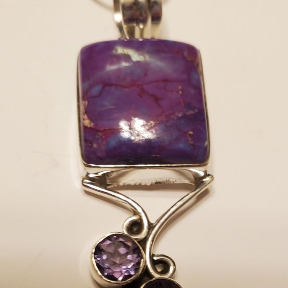 RUBI ZOISITE & AMETHYST STERLING SILVER PENDANT - Picture 4 of 7